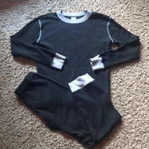 Pajohnies Black Warm Long Sleeve Matching Pjs Shirt and Pants